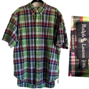 Ralph Lauren XL Classic Fit Button Up Short Sleeved Plaid Shirt